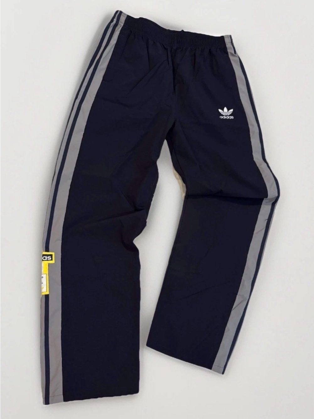 Adidas Tear Away Snap Track Pants Size XL Gray Yellow Logo Striped Trefoil